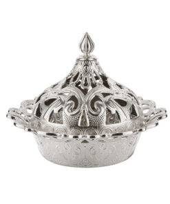 Osena Motif Round Delight Pewter Metal Serving Pot Turkey Made Silver - 356-11