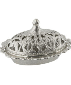 Osena Motif Oval Delight Pewter Metal Serving Pot Turkey Made Silver - 357-11