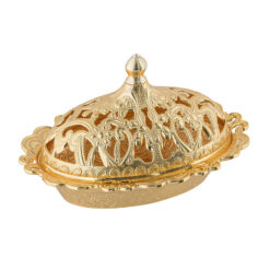 Osena Motif Oval Delight Pewter Metal Serving Pot Turkey Made Golden - 357-18