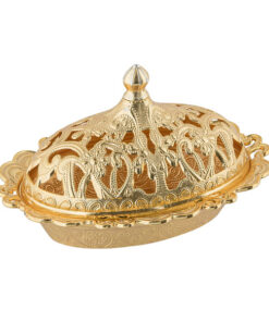 Osena Motif Oval Delight Pewter Metal Serving Pot Turkey Made Golden - 357-18