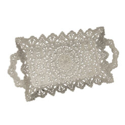 Osena Liva Rectangular Pewter Metal Tray for 2 Serving Turkey Made Silver - 366-2-11