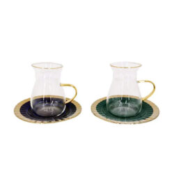 Angela Glass Tea Cup With Ceramic Saucer Set Of 6 - Mg223