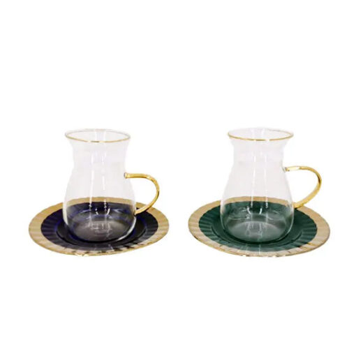 ANGELA Glass Tea Cup with Ceramic Saucer Set of 6 - MG223