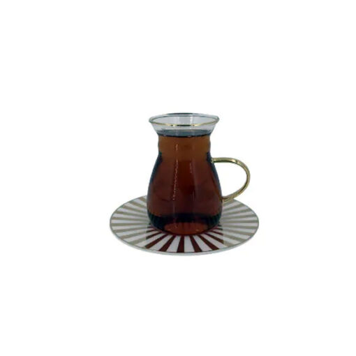 ANGELA Glass Tea Cup with Ceramic Saucer Set of 6 - MG243