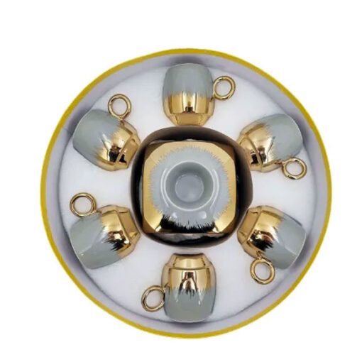 ANGELA Melo Grey Gold Ceramic Tea Cup and Saucer Set of 6 - MG298
