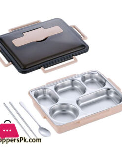Tandomei Lunch Box Leak-proof Stainless Steel Lunch Containers with 5 Compartments Chopsticks Spoon for School Work