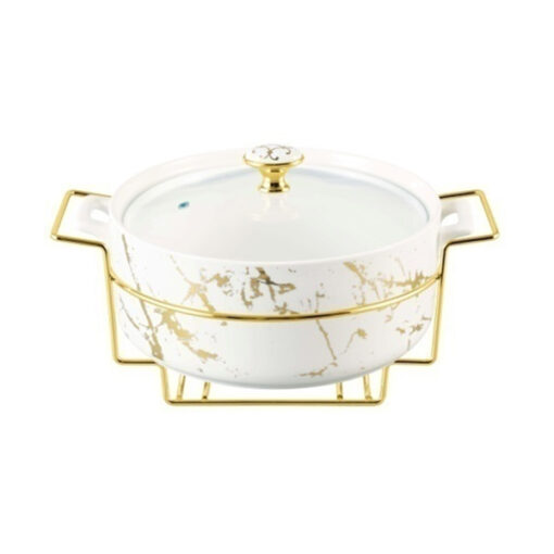 Brilliant Round Casserole Serving Dish Food Warmer With Tea Light Candle Stand 14 Inch - BR4019