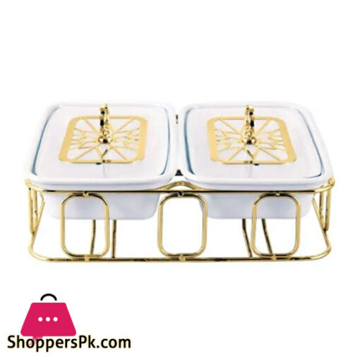 Brilliant Rectangle Twin Casserole Serving Dish Food Warmer With Tea Light Candle Stand 12 Inch - BR04003