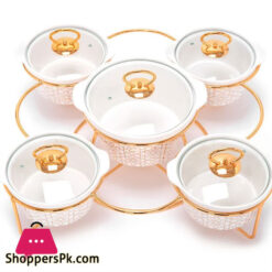 Brilliant Round Casserole Serving 5 Pcs Food Warmer With Stand - Br0155