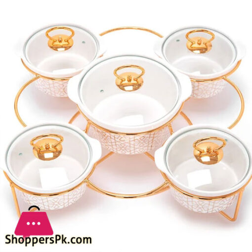 Brilliant Round Casserole Serving 5 Pcs Food Warmer With Stand - BR0155