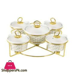 Brilliant Round Casserole Serving 5 Pcs Food Warmer With Stand - Br0155
