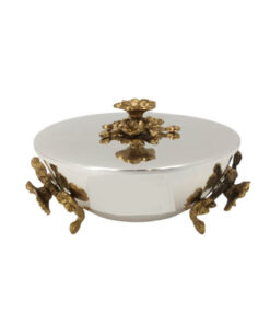 Orchid Silver Plated Center Bowl + Lid with Gold Flower - CD6127