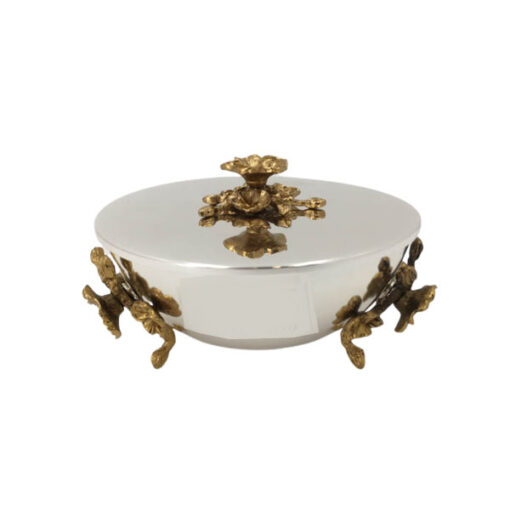 Orchid Silver Plated Center Bowl + Lid with Gold Flower - CD6127