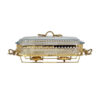 Orchid Gold Plated Brass Collection Rectangle Casserole with Glass Serving Dish Food Warmer With Tea Light Candle Stand - CD6272