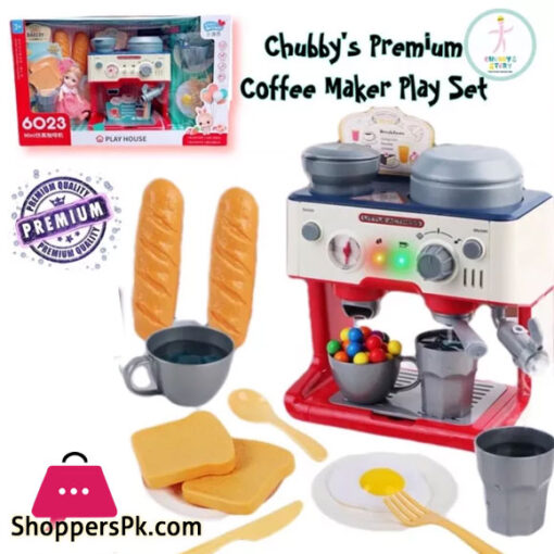 Chubby’s Coffee Maker Bakery Play Set Simulation Misting Spray + Light + Sound Learning Kid Toy Gift