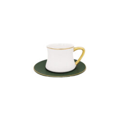 Angela Ceramic Cup & Saucer Green + White 6 Pcs Set - DIP67