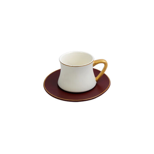 Angela Ceramic Cup & Saucer Maroon + White 6 Pcs Set - DIP68