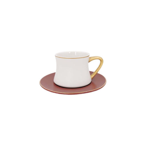Angela Ceramic Cup & Saucer Red + White 6 Pcs Set - DIP69