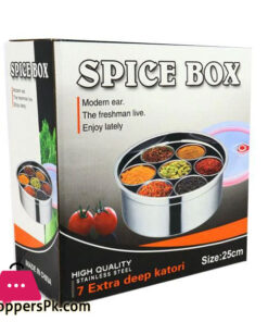High-Quality Stainless Steel Spice Box Masala Dabba 7 Deep Katori With Box And Silicon Lids 25 Cm