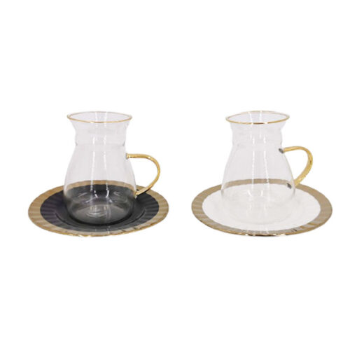 ANGELA Glass Tea Cup with Ceramic Saucer Set of 6 - MG227
