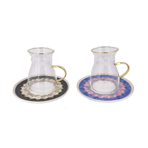ANGELA Glass Tea Cup with Ceramic Saucer Set of 6 - MG247