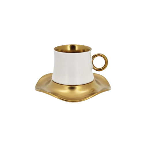 ANGELA Neva Gold White Ceramic Tea Cup and Saucer Set of 6 - MG278