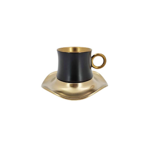 ANGELA Neva Gold Black Ceramic Tea Cup and Saucer Set of 6 - MG282