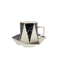 ANGELA Nero Ceramic Tea Cup and Saucer Set of 6 - MG334