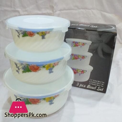 3 Pcs Set Of Marble Bowls With Plastic Lid Heat Resistant Bowls