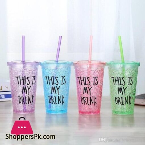 New Ice Cup Acrylic Frosty Mason Jar Freezing Gel Ice Cup with Straw and Lid for Juice Soft Drinks Water 450 ml Best GIFT