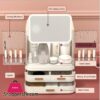 New Makeup Organizer With Mirror Led Light Large Capacity Jewelry Rack Cosmetic Organizer Skincare Lipstick Cosmetic Storage Boxmakeup Mirrors