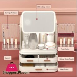New Makeup Organizer With Mirror LED Light Large Capacity Jewelry Rack Cosmetic Organizer Skincare Lipstick Cosmetic Storage BoxMakeup Mirrors