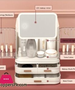New Makeup Organizer With Mirror LED Light Large Capacity Jewelry Rack Cosmetic Organizer Skincare Lipstick Cosmetic Storage BoxMakeup Mirrors