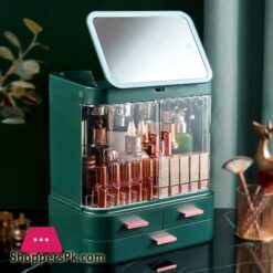 New Makeup Organizer With Mirror Led Light Large Capacity Jewelry Rack Cosmetic Organizer Skincare Lipstick Cosmetic Storage Boxmakeup Mirrors