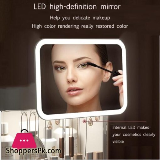 New Makeup Organizer With Mirror LED Light Large Capacity Jewelry Rack Cosmetic Organizer Skincare Lipstick Cosmetic Storage BoxMakeup Mirrors