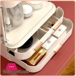 New Makeup Organizer With Mirror Led Light Large Capacity Jewelry Rack Cosmetic Organizer Skincare Lipstick Cosmetic Storage Boxmakeup Mirrors