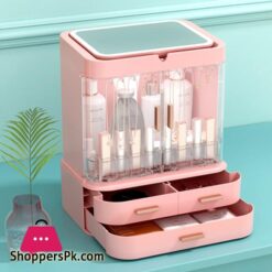 New Makeup Organizer With Mirror Led Light Large Capacity Jewelry Rack Cosmetic Organizer Skincare Lipstick Cosmetic Storage Boxmakeup Mirrors