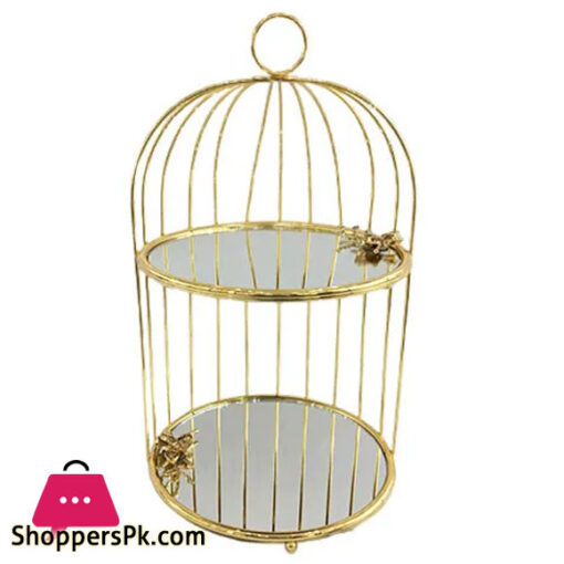Orchid Gold Cage 2 Tier Miror Vanity Cosmetic Makeup Jewelry Trinket Tray - WB775