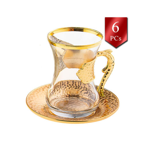 Osena Damla Brass Tea Cups Saucer Set of 6 Golden Turkey Made - 320-K-18