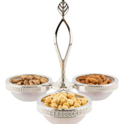 Osena Mira Burma Pewter Metal Luxury 3 Section Triple Glass Serving Bowl Set Silver - 309-K-11