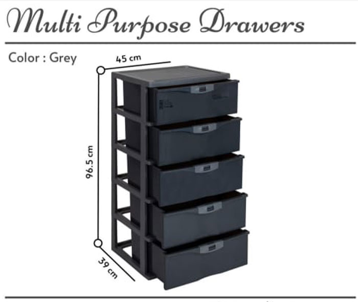 Paragon Drawer Multi-Purpose 5 Drawer 39 X 45 X 96.5 Cm
