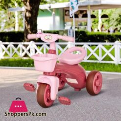 Qaba Tricycle 3 Wheeler Ride On Toy With 2 Storage Baskets On Front Back Non Slip Handlebar Pink