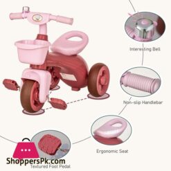 Qaba Tricycle 3 Wheeler Ride On Toy With 2 Storage Baskets On Front Back Non Slip Handlebar Pink