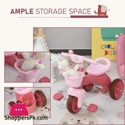 Qaba Tricycle 3 Wheeler Ride On Toy With 2 Storage Baskets On Front Back Non Slip Handlebar Pink