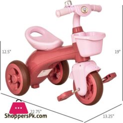 Qaba Tricycle 3 Wheeler Ride On Toy With 2 Storage Baskets On Front Back Non Slip Handlebar Pink
