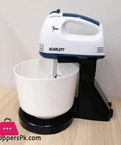 Scarlett Hand food Automatic Mixer - 7 Speed Egg Beater Flour Bread Blenders Cake Baking Home Handheld with Bowl EU Plug with Chrome Beater + Dough Hook (White, 180W)