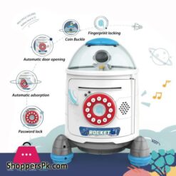 Space Rocket Electronic Piggy Bank Toy Savings Money Saving Box Moneybox Automatic Roll Money Fingerprint Password Insurance