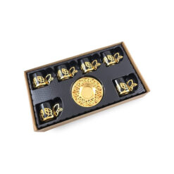 Osena Furug Leaf Designed Espresso Coffee Cups With Saucers Set Of 6 Porcelain Turkey Made Arabic Greek Coffee Cup Saucer Golden - 368-K-S-18