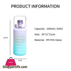 Water Bottle 2 Liter Large Capacity Free Motivational With Time Marker Fitness Workout Plastic Cups Outdoor Gym Drinking