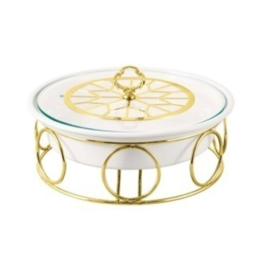 Brilliant Round Casserole Serving Dish Food Warmer With Tea Light Candle Stand 12 Inch - BR04006